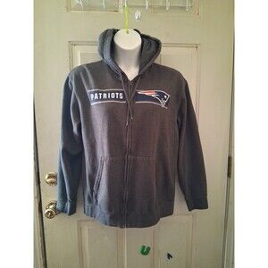 Majestic Men’s NEW ENGLAND PATRIOTS NFL Logo FULL-ZIP Grey HOODIE - LARGE